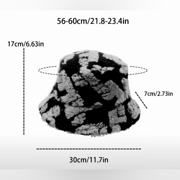 Letter Print Fuzzy Bucket Hat Color Block Plush Hat - Picture 4 of 7